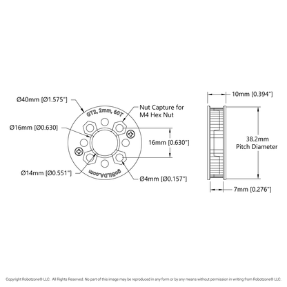 2mm Pitch GT2 Hub-Mount Timing Belt Pulley (14mm Bore, 60 Tooth)