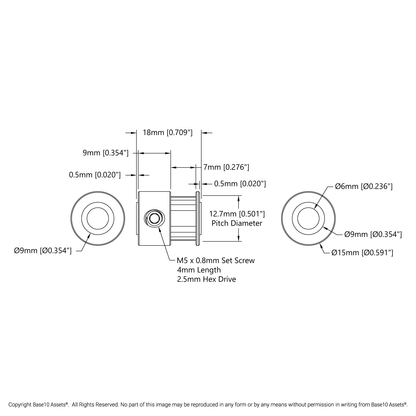 2mm Pitch GT2 Pinion Timing Pulley (6mm Bore, 20 Tooth)