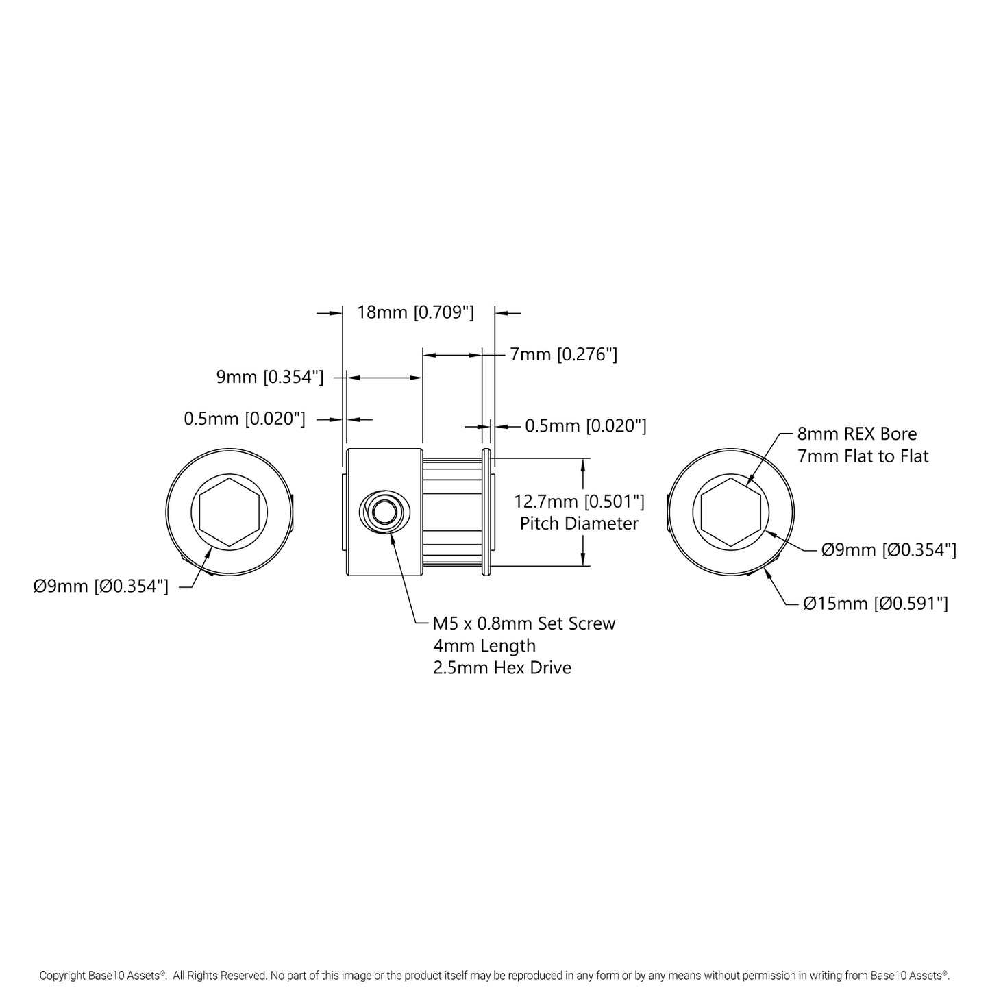 2mm Pitch GT2 Pinion Timing Pulley (8mm REX™ Bore, 20 Tooth)