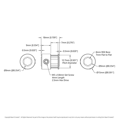 2mm Pitch GT2 Pinion Timing Pulley (8mm REX™ Bore, 20 Tooth)