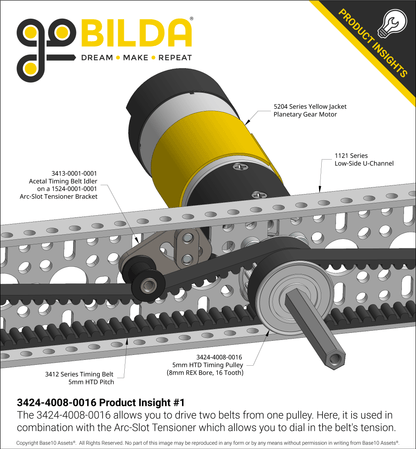 Dual Belt, 5mm HTD Pitch, Set-Screw Pinion Timing Belt Pulley (8mm REX Bore, 16 Tooth)