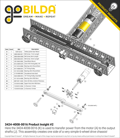 Dual Belt, 5mm HTD Pitch, Set-Screw Pinion Timing Belt Pulley (8mm REX Bore, 16 Tooth)