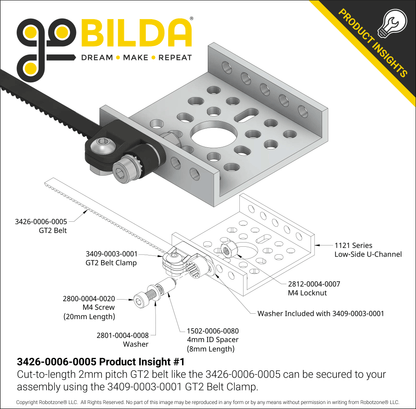 2mm Pitch GT2 Timing Belt (6mm Width, 5 meter Cut-Length)