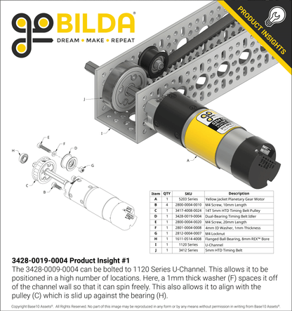 Dual-Bearing Timing Belt Idler Pulley (4mm Bore, 18.5mm Diameter, 9.5mm Inside Width)