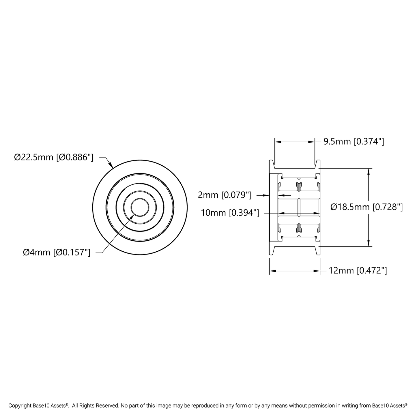 Dual-Bearing Timing Belt Idler Pulley (4mm Bore, 18.5mm Diameter, 9.5mm Inside Width)