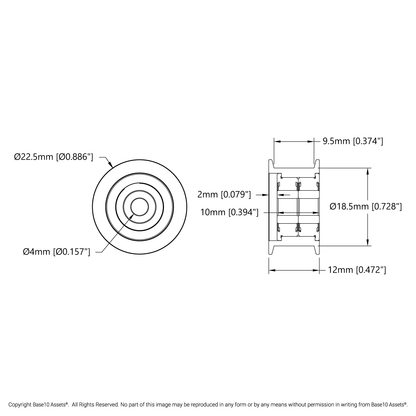 Dual-Bearing Timing Belt Idler Pulley (4mm Bore, 18.5mm Diameter, 9.5mm Inside Width)