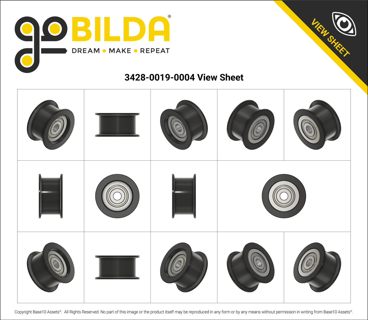 Dual-Bearing Timing Belt Idler Pulley (4mm Bore, 18.5mm Diameter, 9.5mm Inside Width)