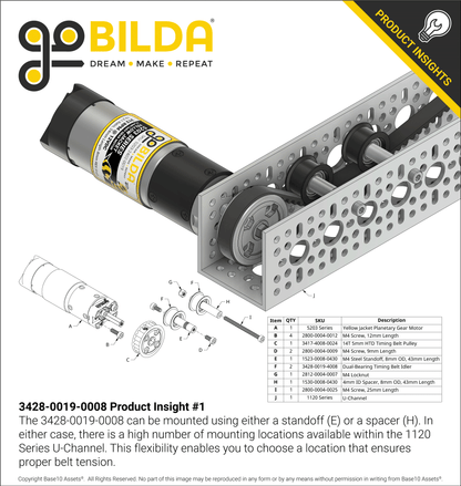 Dual-Bearing Timing Belt Idler Pulley (8mm Bore, 18.5mm Diameter, 9.5mm Inside Width)