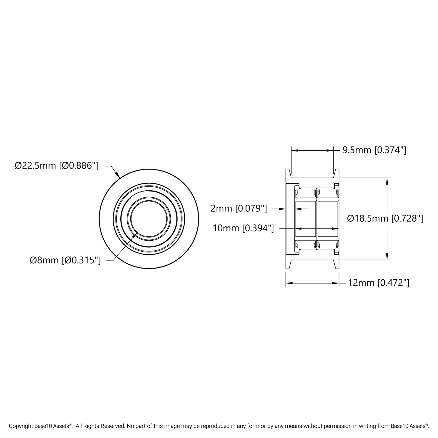 Dual-Bearing Timing Belt Idler Pulley (8mm Bore, 18.5mm Diameter, 9.5mm Inside Width)