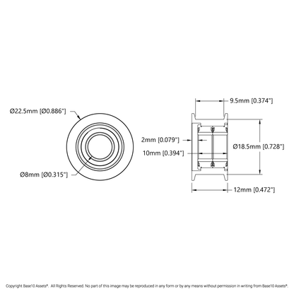 Dual-Bearing Timing Belt Idler Pulley (8mm Bore, 18.5mm Diameter, 9.5mm Inside Width)