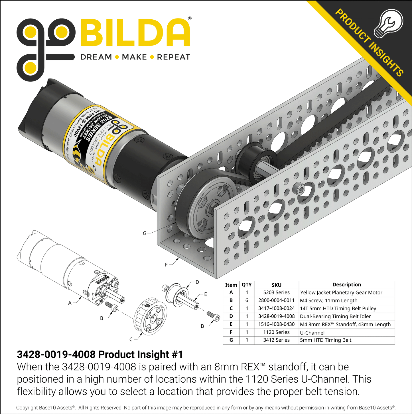 Dual-Bearing Timing Belt Idler Pulley (8mm REX™ Bore, 18.5mm Diameter, 9.5mm Inside Width)