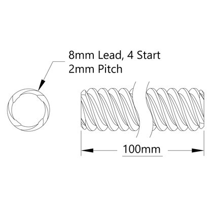 3501 Series Lead Screw (8mm Lead, 4 Start, 100mm Length)