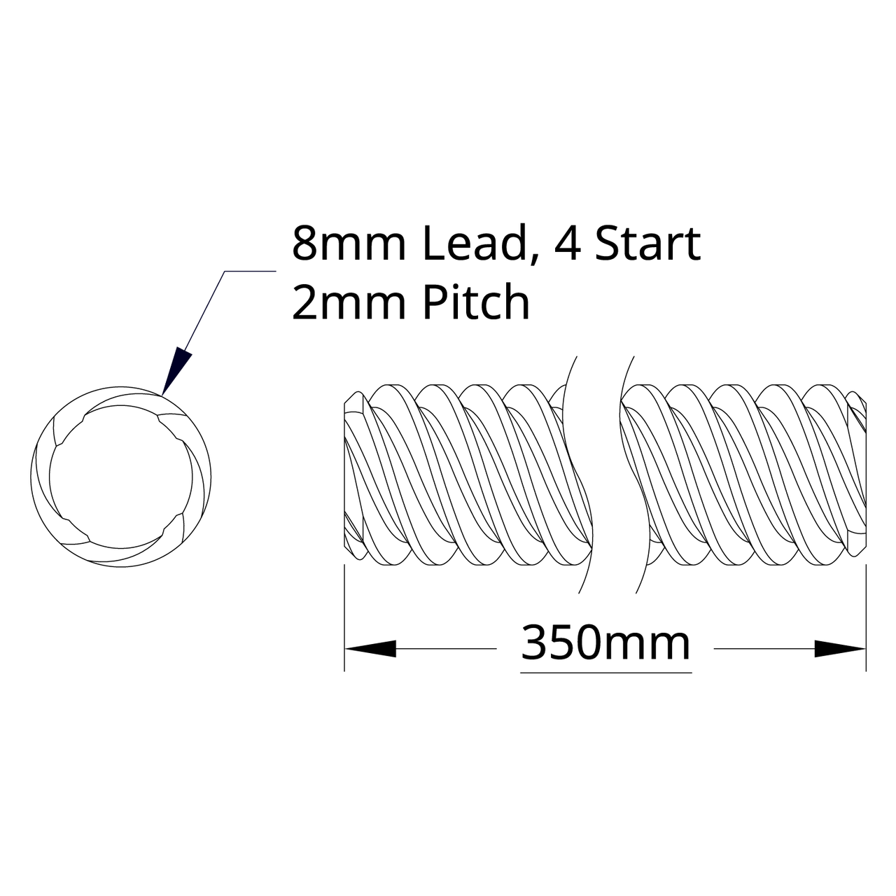 3501 Series Lead Screw (8mm Lead, 4 Start, 350mm Length)