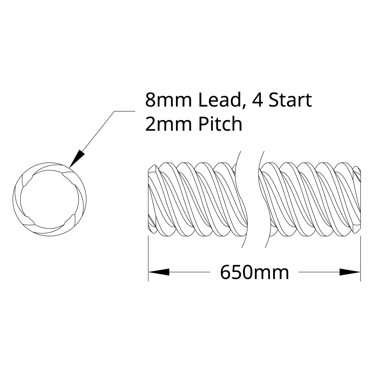 3501 Series Lead Screw (8mm Lead, 4 Start, 650mm Length)