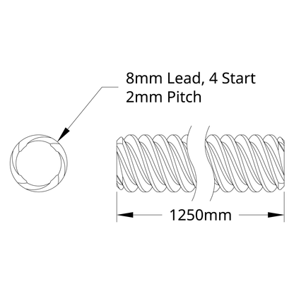 3501 Series Lead Screw (8mm Lead, 4 Start, 1250mm Length)