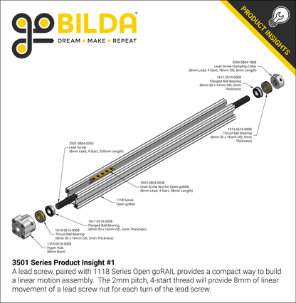 3501 Series Lead Screw (8mm Lead, 4 Start, 200mm Length)