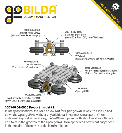 3503 Series Lead Screw Nut for Open goRAIL (8mm Lead, 4 Start, 38mm Length)