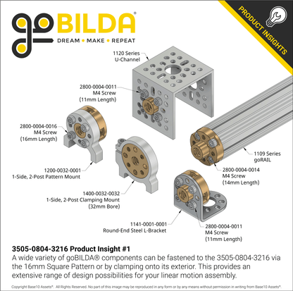 3505 Series Lead Screw Pattern Nut (8mm Lead, 4 Start, 32mm OD, 16mm Length)