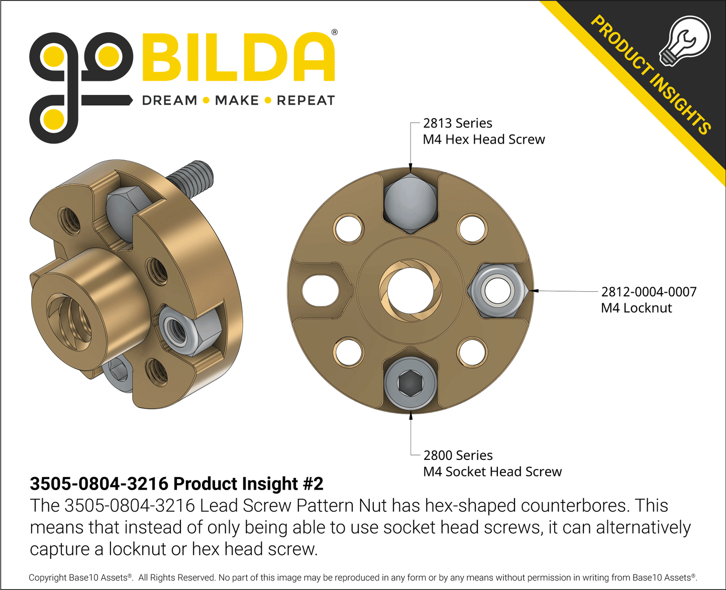 3505 Series Lead Screw Pattern Nut (8mm Lead, 4 Start, 32mm OD, 16mm Length)