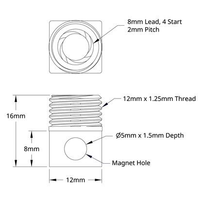 3506 Series Lead Screw Square Nut (8mm Lead, 4 Start, 16mm Length)