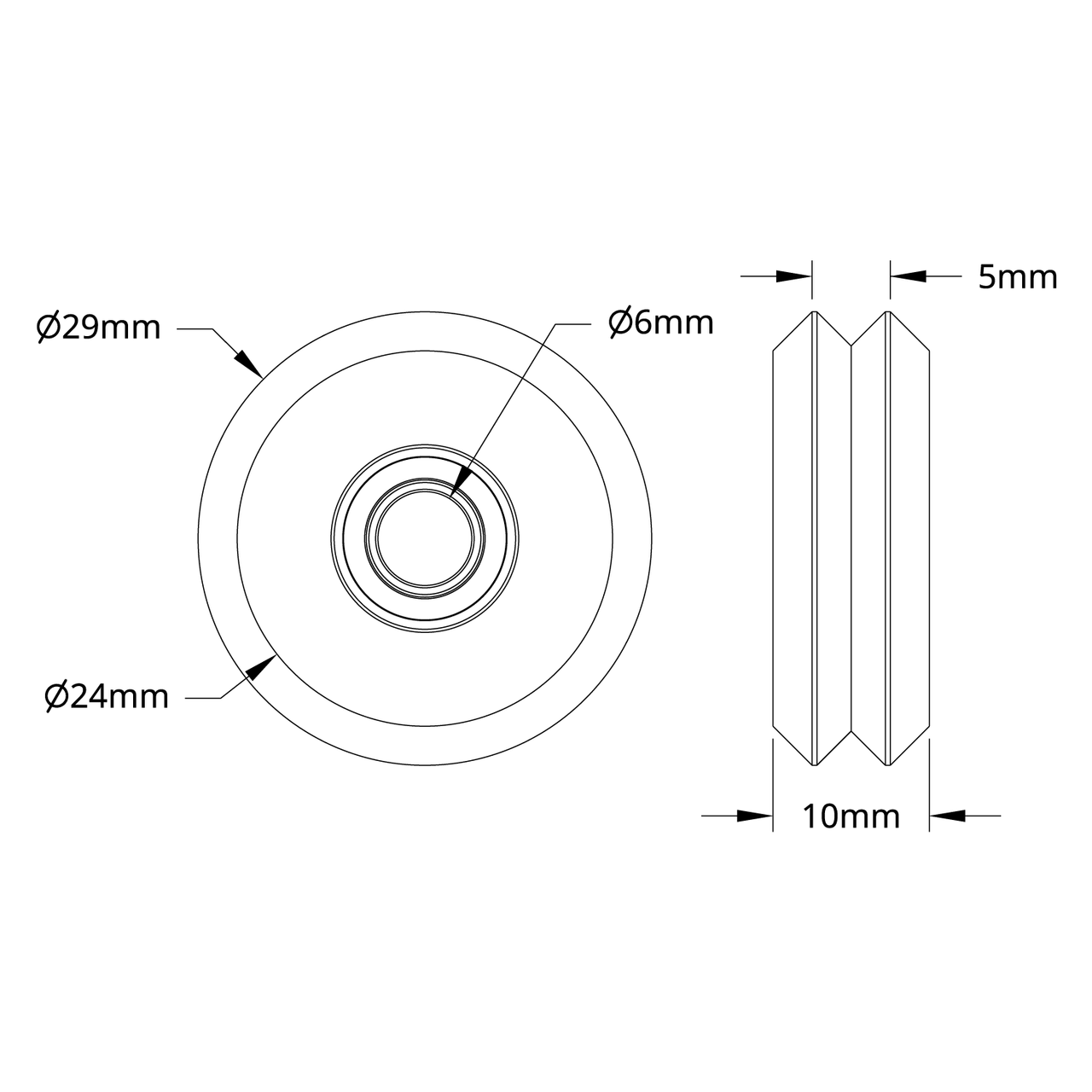 3600 Series W-Wheel (6mm Bore, 29mm OD, 10mm Width) - 2 Pack