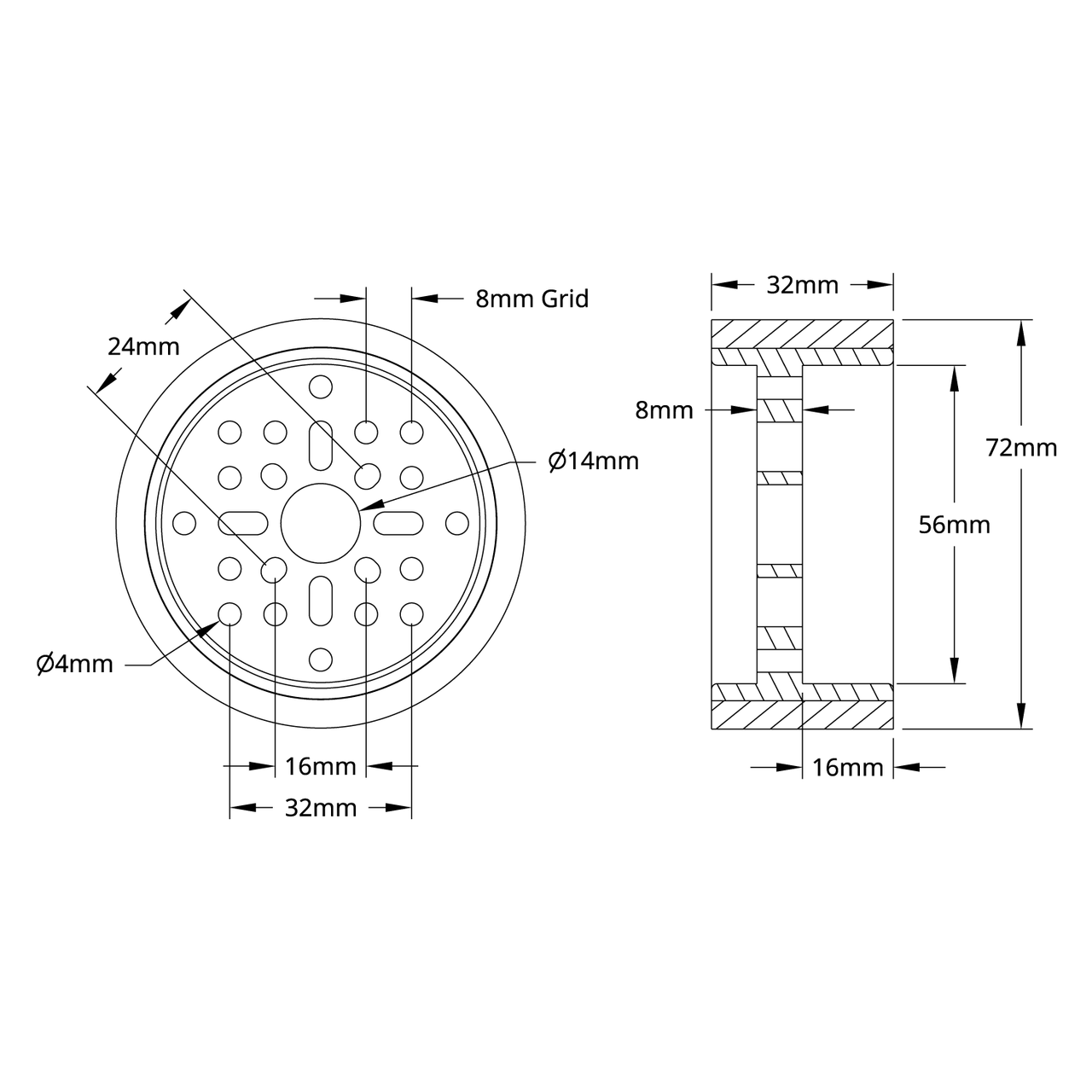 3601 Series Rhino Wheel (14mm Bore, 72mm Diameter)