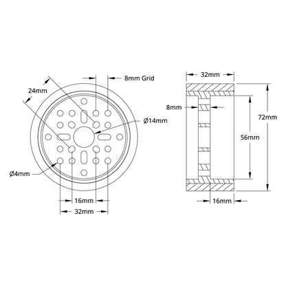 3601 Series Rhino Wheel (14mm Bore, 72mm Diameter)