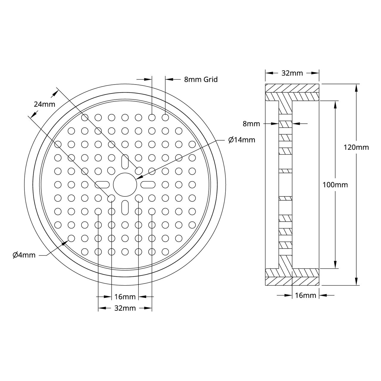 3601 Series Rhino Wheel (14mm Bore, 120mm Diameter)