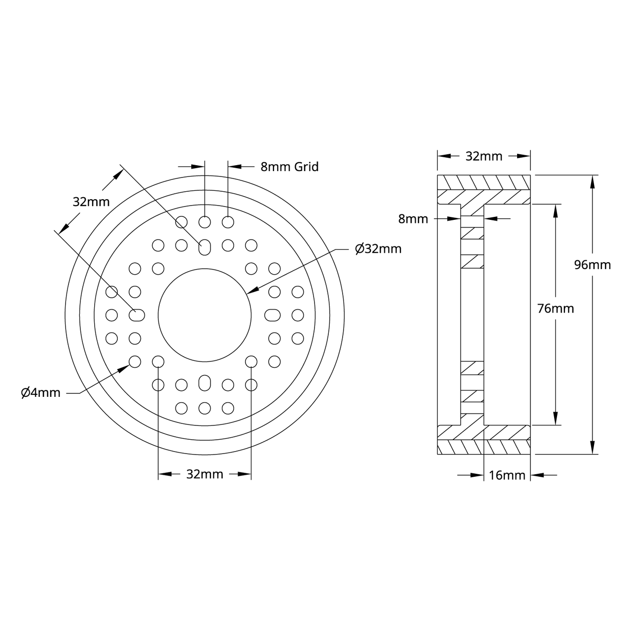 3601 Series Rhino Wheel (32mm Bore, 96mm Diameter)