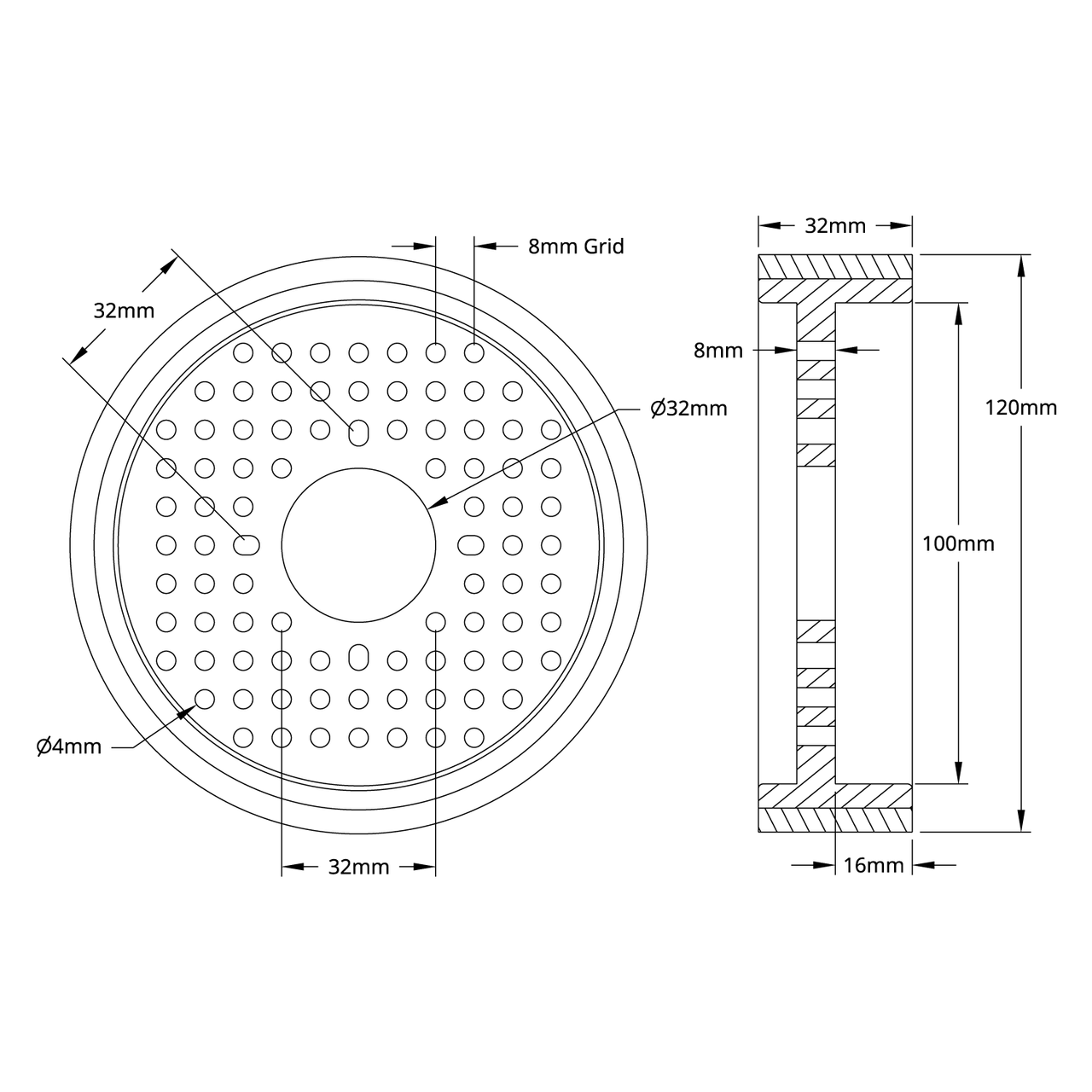 3601 Series Rhino Wheel (32mm Bore, 120mm Diameter)