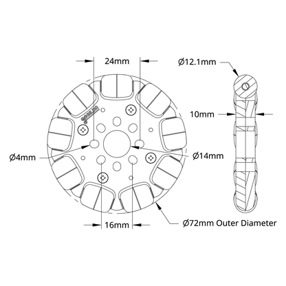 3604 Series Omni Wheel (14mm Bore, 72mm Diameter)