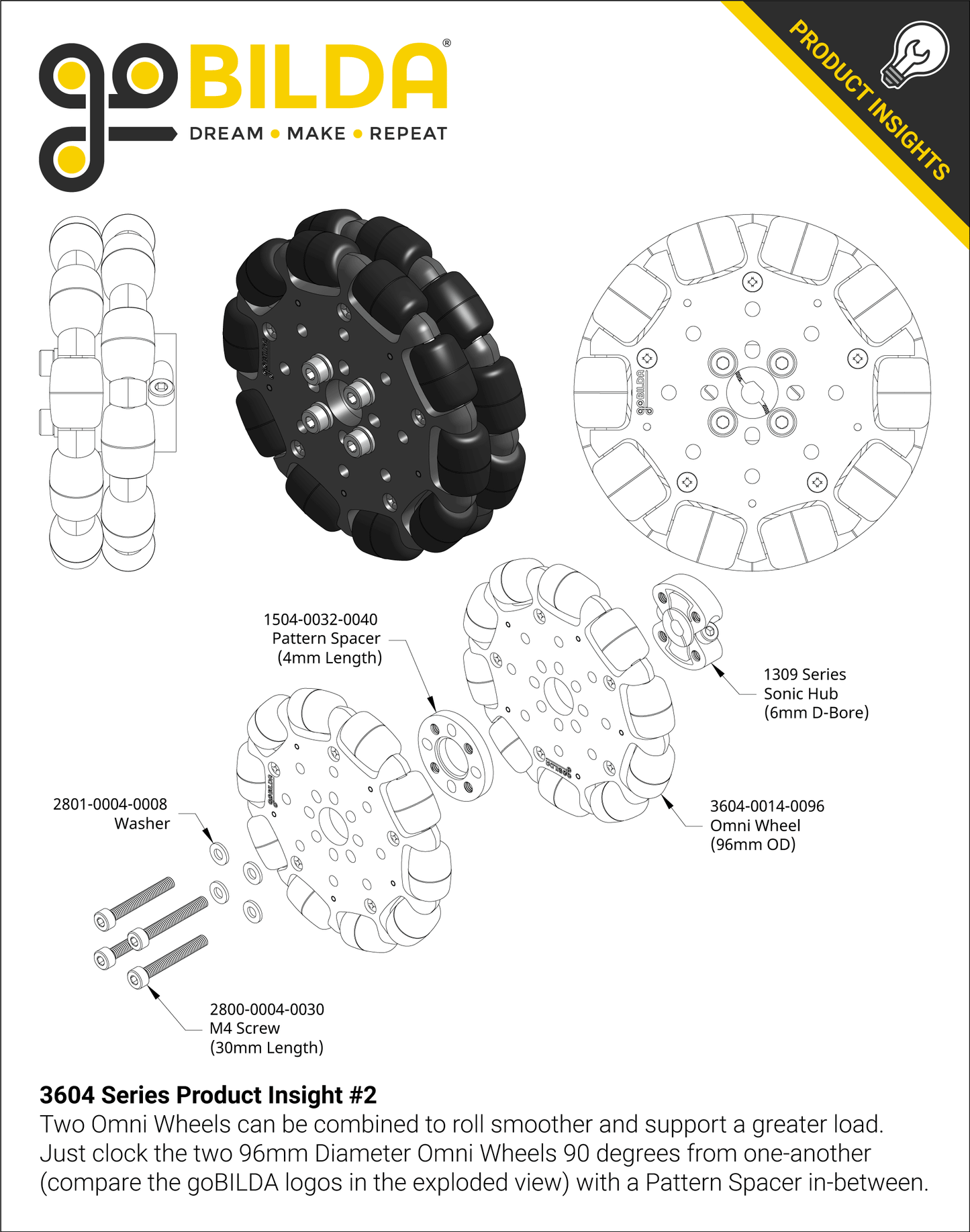 3604 Series Omni Wheel (14mm Bore, 96mm Diameter)