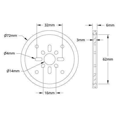 3607 Series Disc Wheel (14mm Bore, 72mm Diameter, Black) - 2 Pack