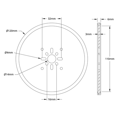 3607 Series Disc Wheel (14mm Bore, 120mm Diameter, Black) - 2 Pack