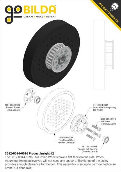 3612 Series Thin Rhino Wheel (14mm Bore, 96mm Diameter)