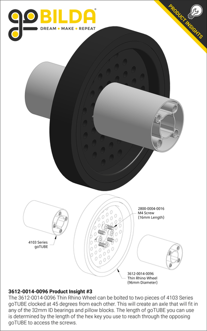 3612 Series Thin Rhino Wheel (14mm Bore, 96mm Diameter)