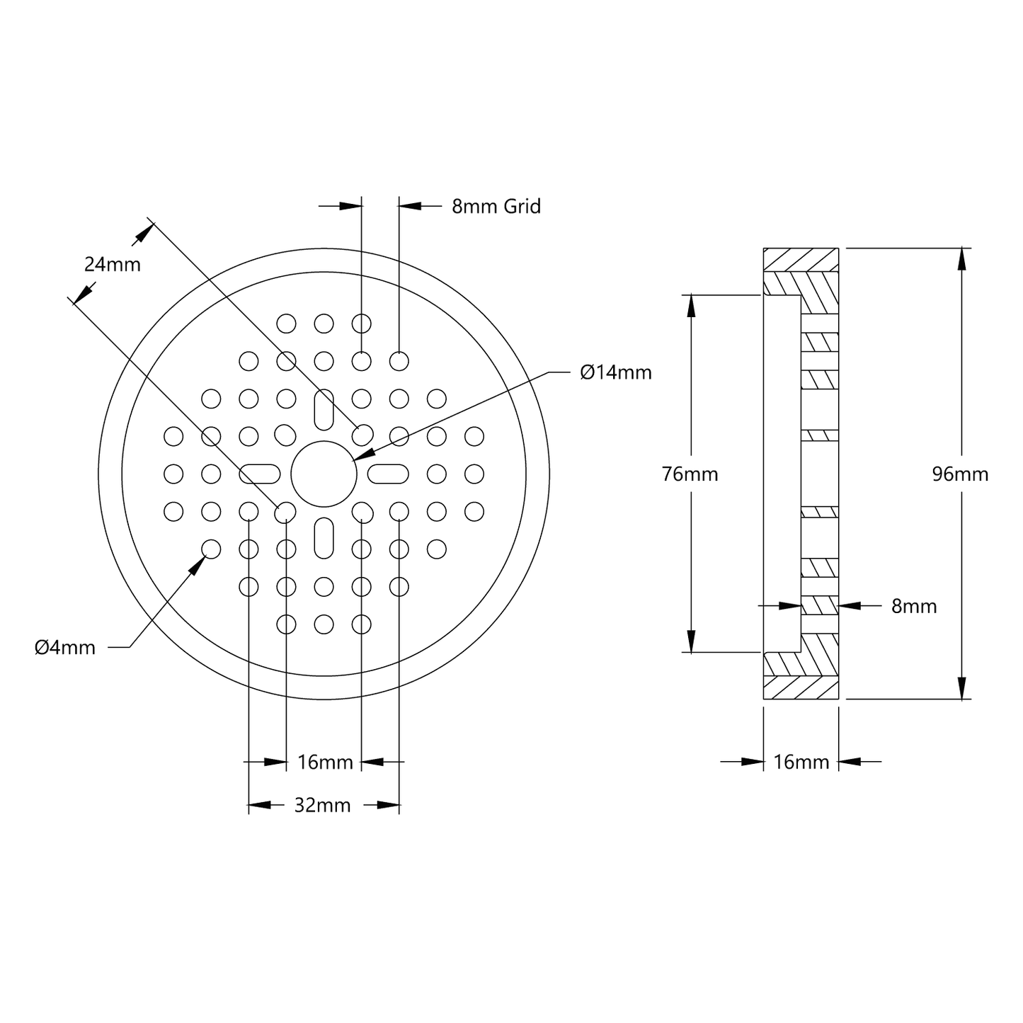 3612 Series Thin Rhino Wheel (14mm Bore, 96mm Diameter)