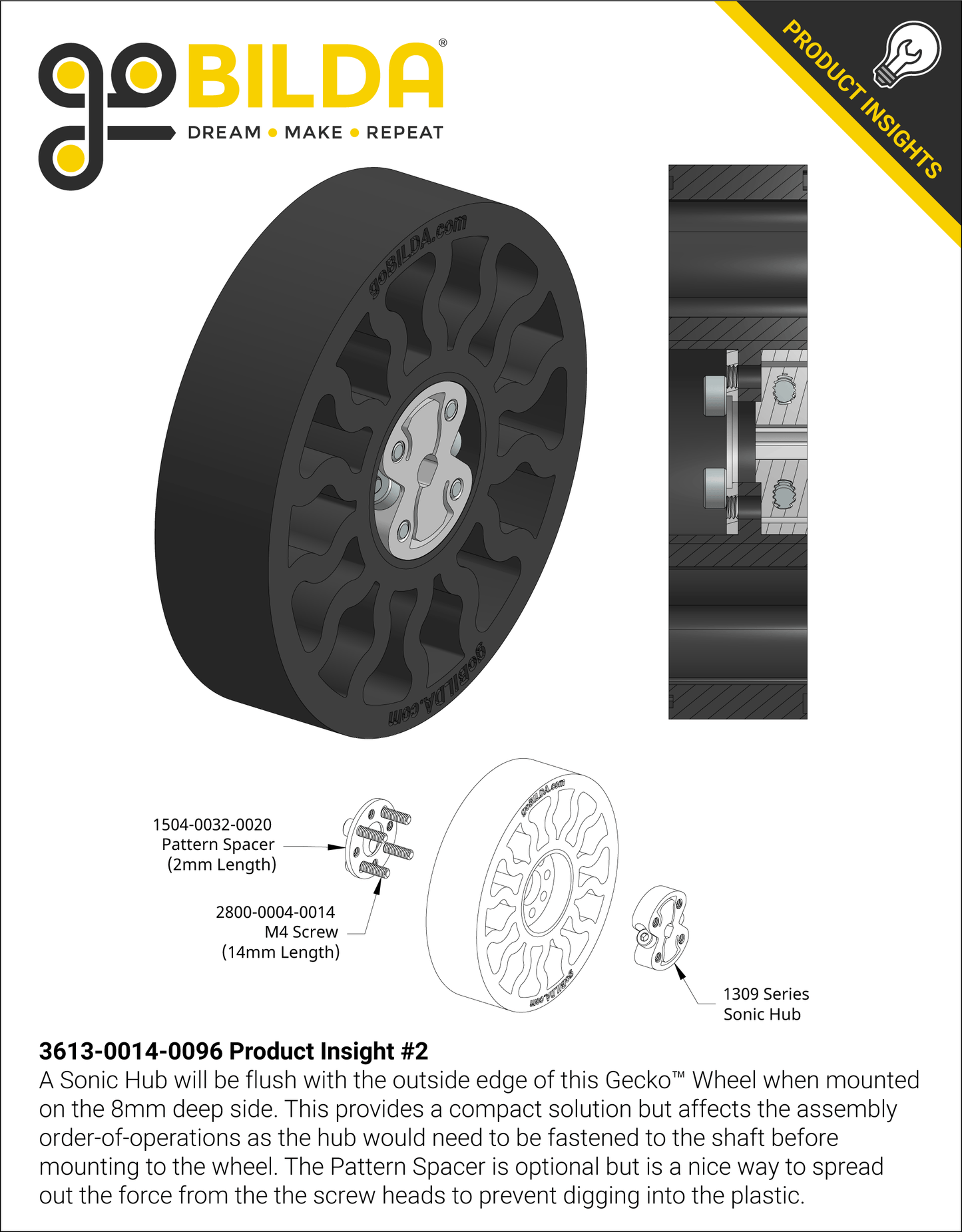 3613 Series Gecko® Wheel (14mm Bore, 96mm Diameter)