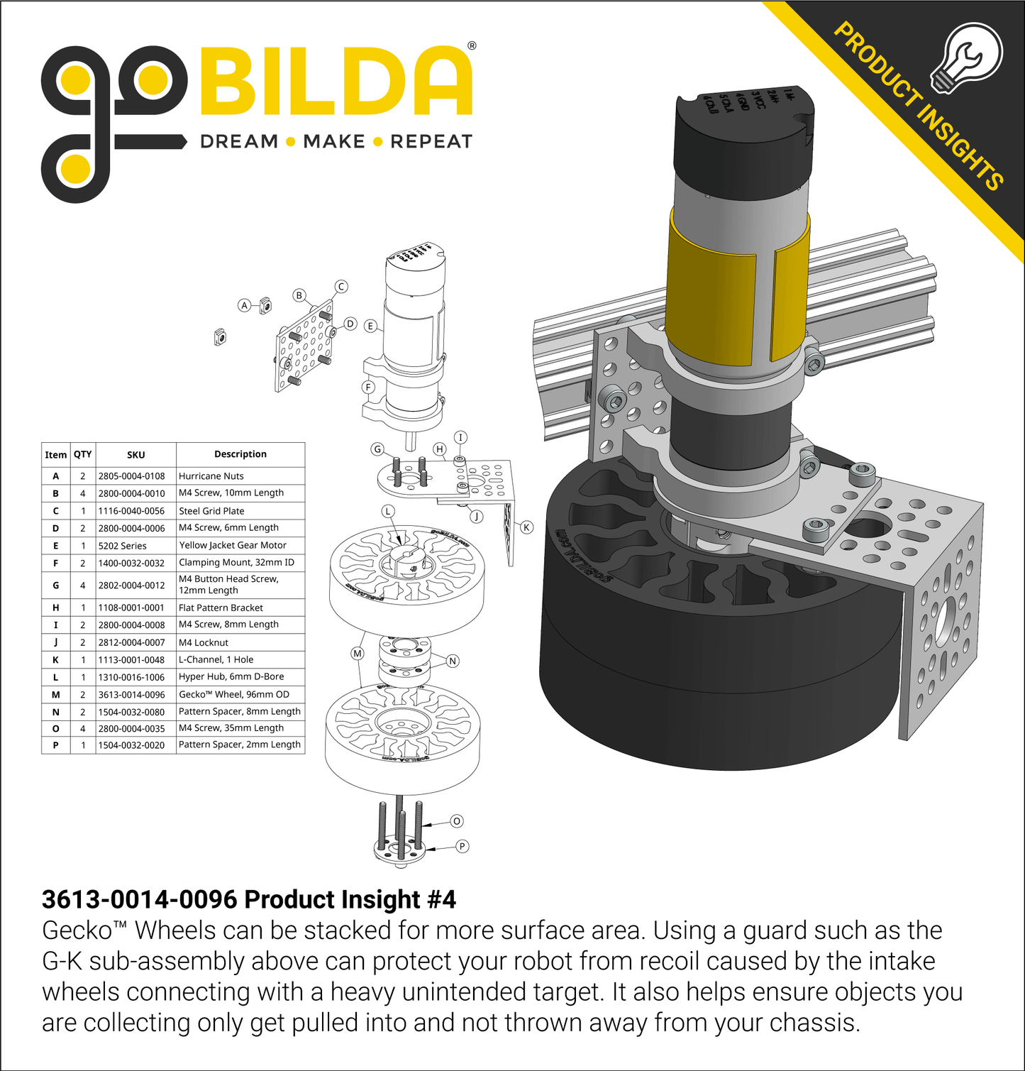 3613 Series Gecko® Wheel (14mm Bore, 96mm Diameter)