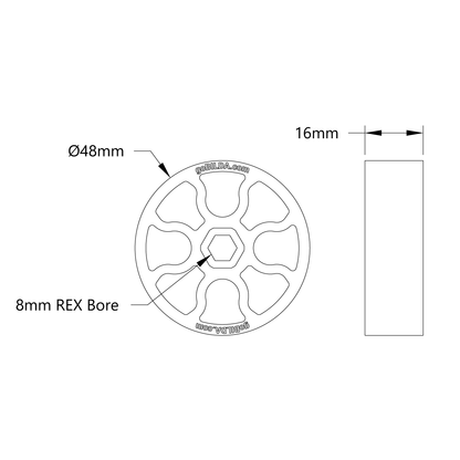 3613 Series Gecko® Wheel (8mm REX™ Bore, 48mm Diameter)