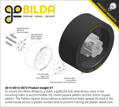 3614 Series Rhino Wheel (14mm Bore, 72mm Diameter, 30A Durometer)