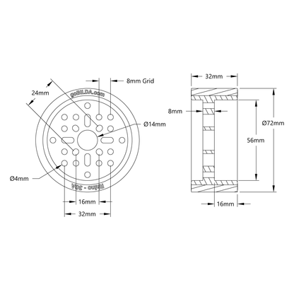 3614 Series Rhino Wheel (14mm Bore, 72mm Diameter, 30A Durometer)