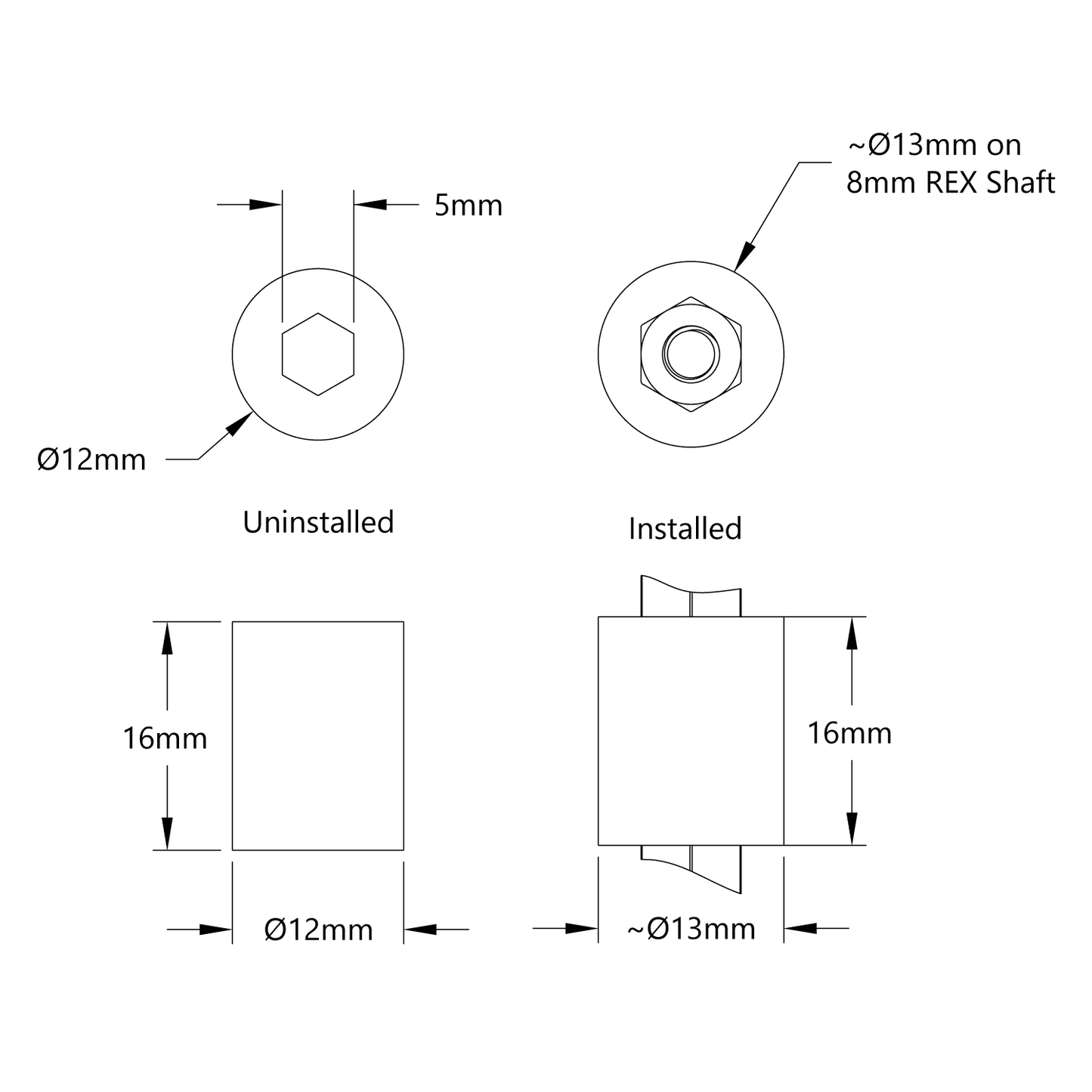 Intake Roller Wheel (8mm REX™, 12mm Diameter, 16mm Width, 30A Durometer) - 8 Pack