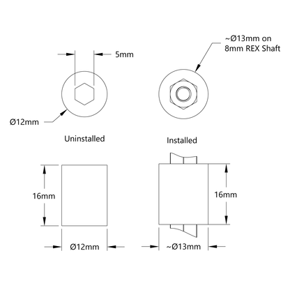 Intake Roller Wheel (8mm REX™, 12mm Diameter, 16mm Width, 30A Durometer) - 8 Pack