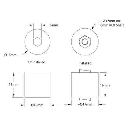 Intake Roller Wheel (8mm REX™, 16mm Diameter, 16mm Width, 30A Durometer) - 8 Pack