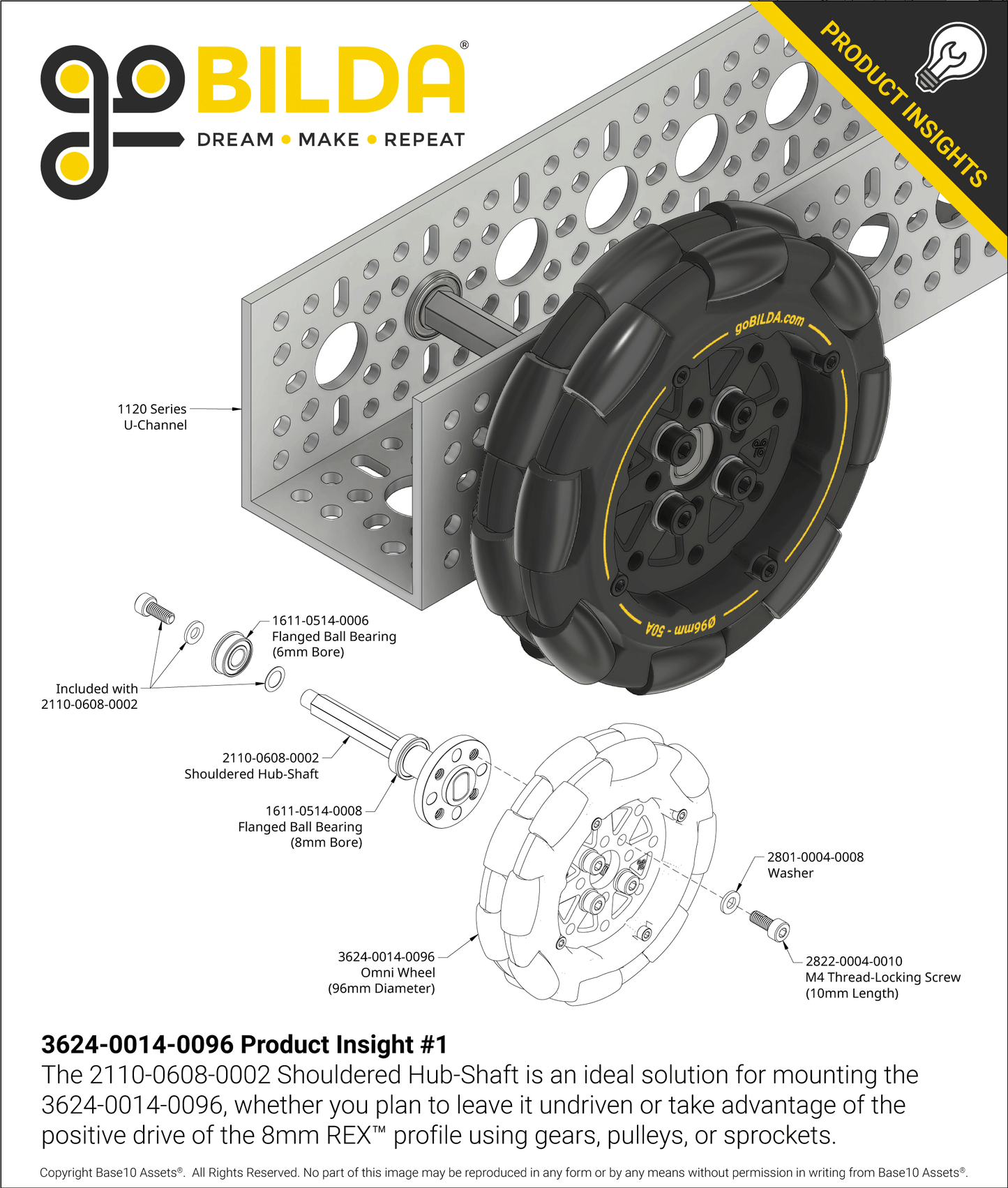 96mm Omni Wheel (14mm Bore, 50A Durometer)