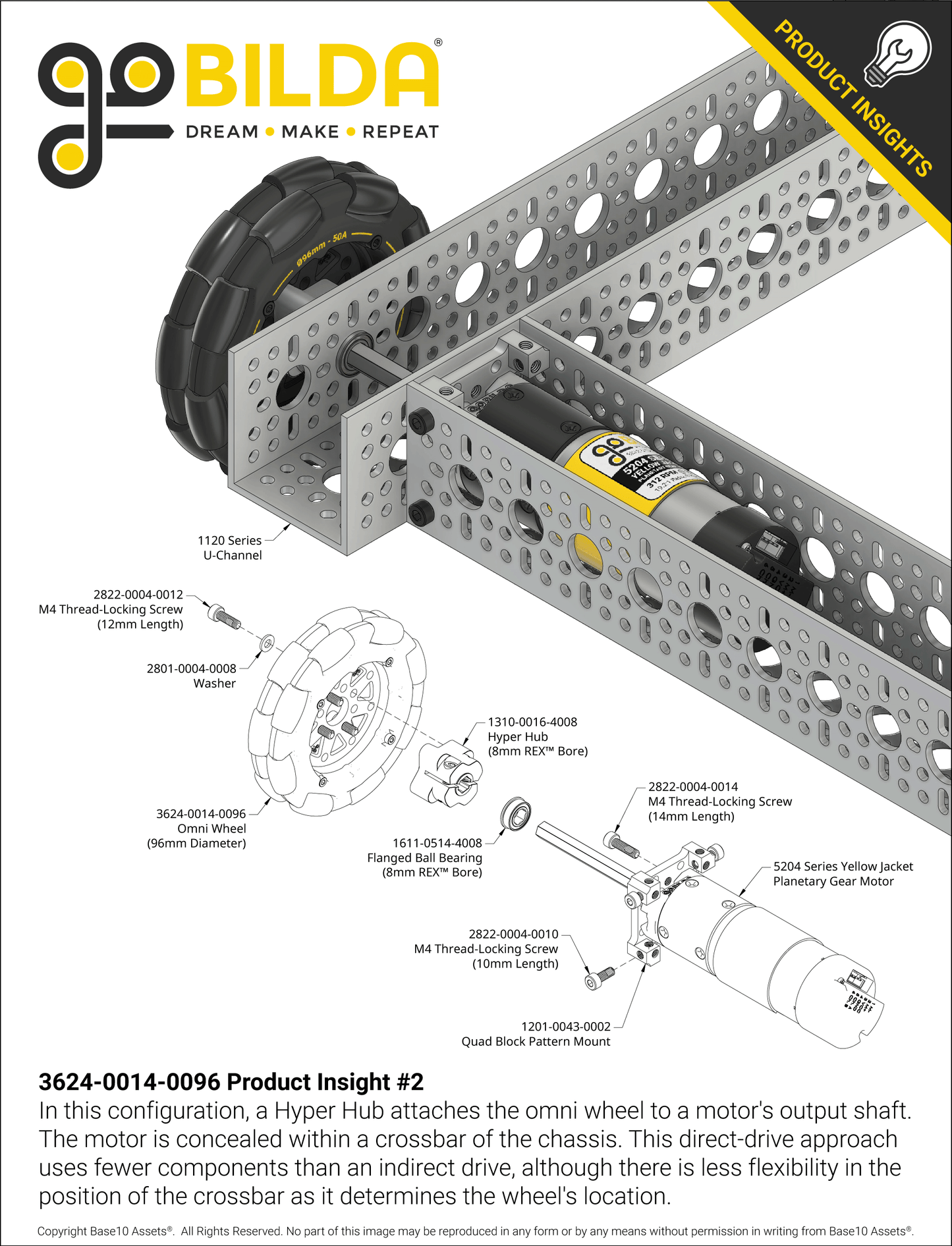 96mm Omni Wheel (14mm Bore, 50A Durometer)