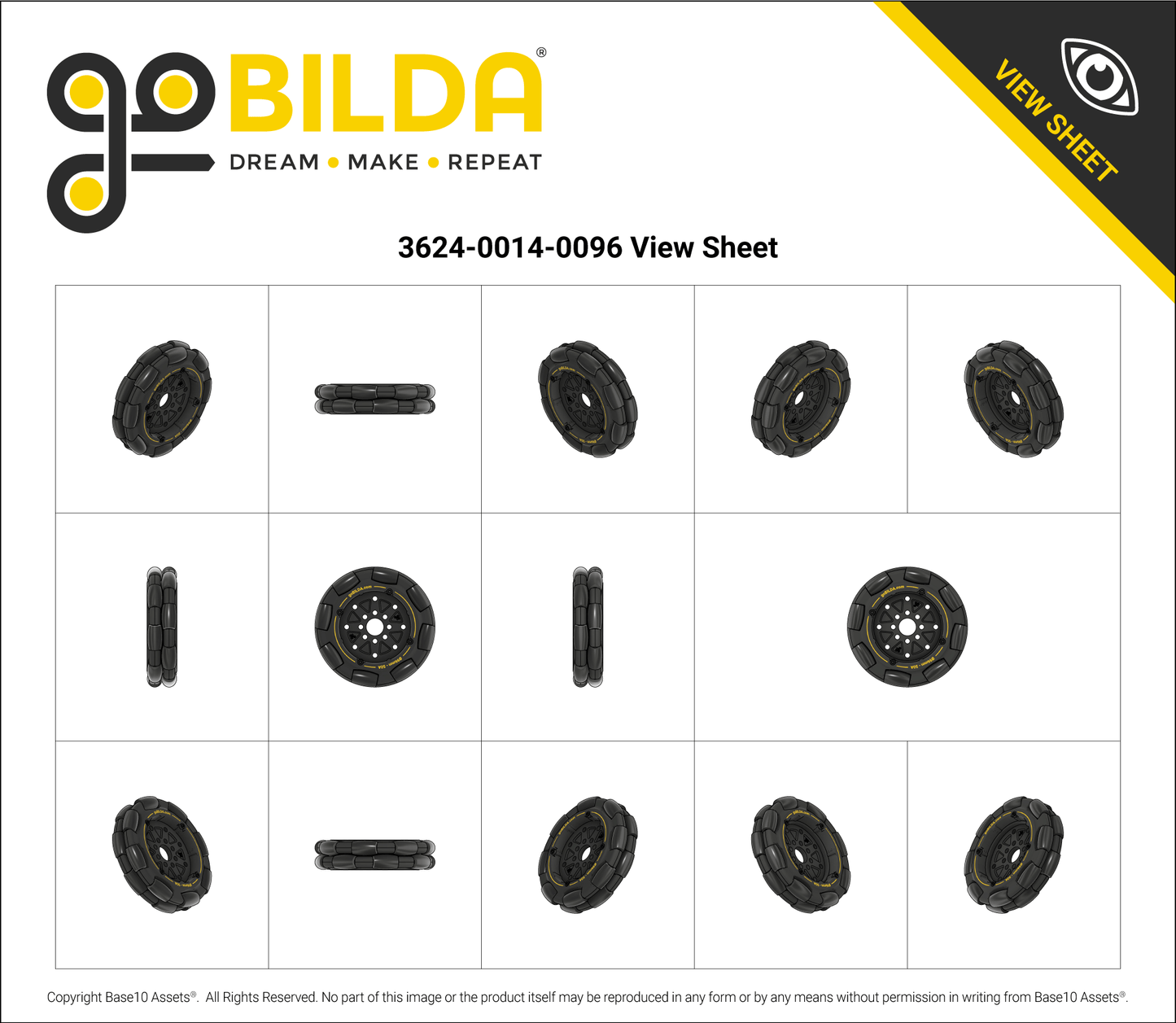 96mm Omni Wheel (14mm Bore, 50A Durometer)