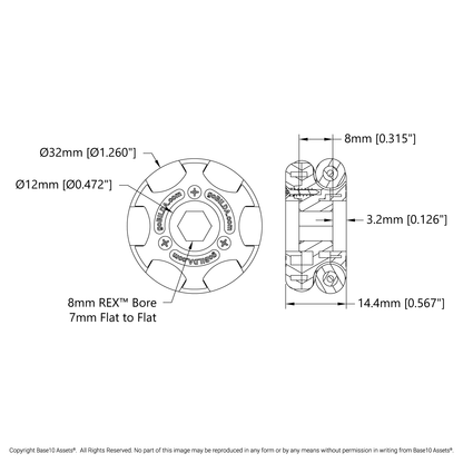 3624 Series Omni Wheel (8mm REX™ Bore, 32mm Diameter, 50A Durometer)