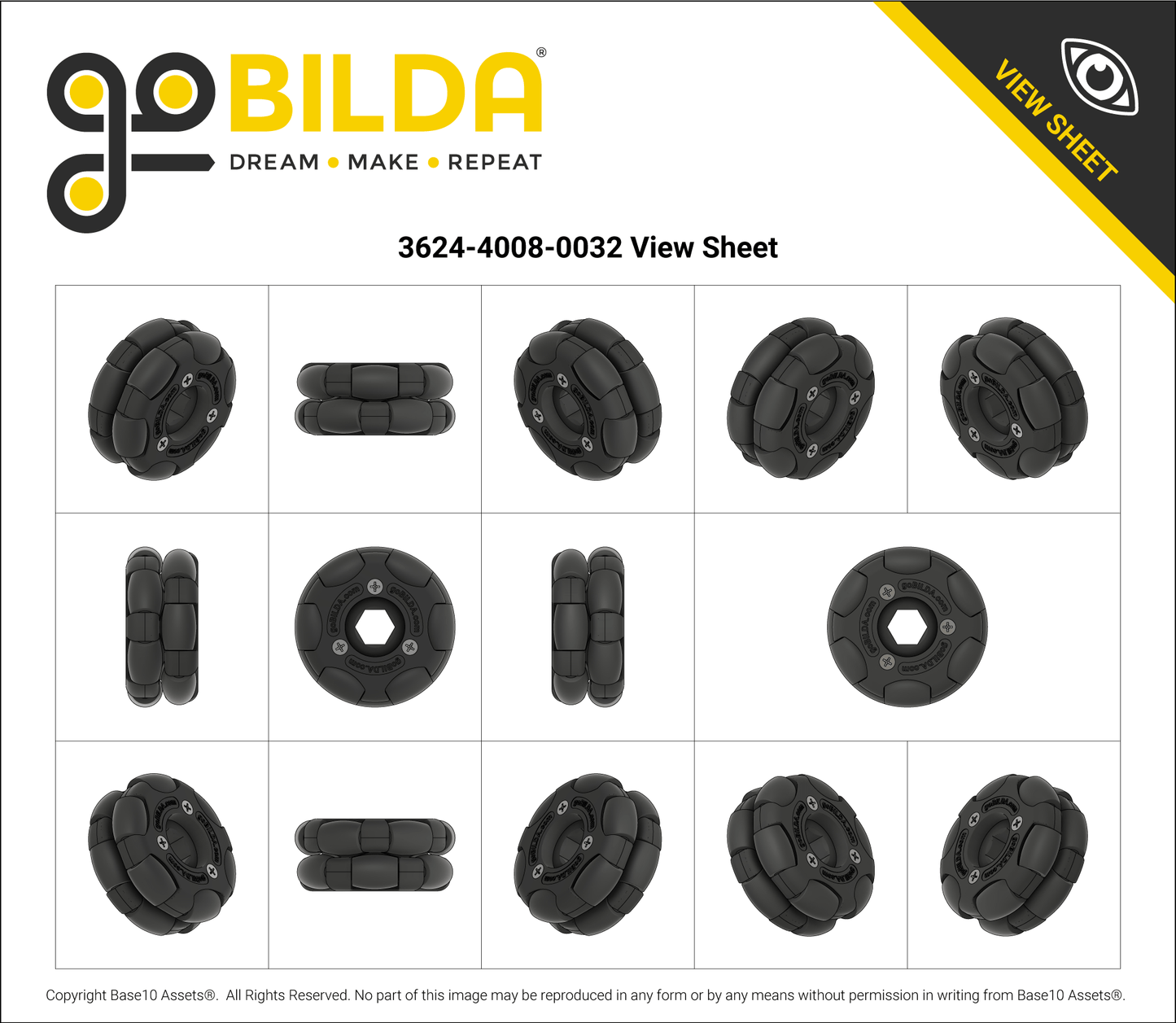 3624 Series Omni Wheel (8mm REX™ Bore, 32mm Diameter, 50A Durometer)